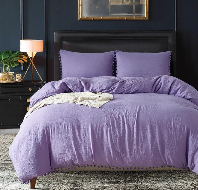 Solid Color Bedding Set with Tassel Brief Chic Style Sheet Duvet Cover Pillowcase Home Wedding Decoration