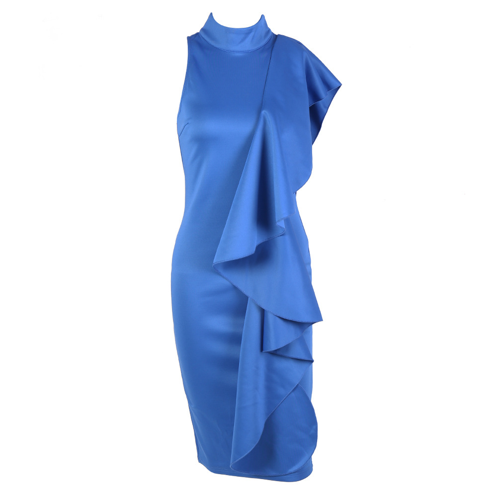 Fashion High Neck Sexy Knee Length Prom Evening Dresses New Ruffle Sheath Formal Party Dresses Black Dark Red Royal Blue In Stock