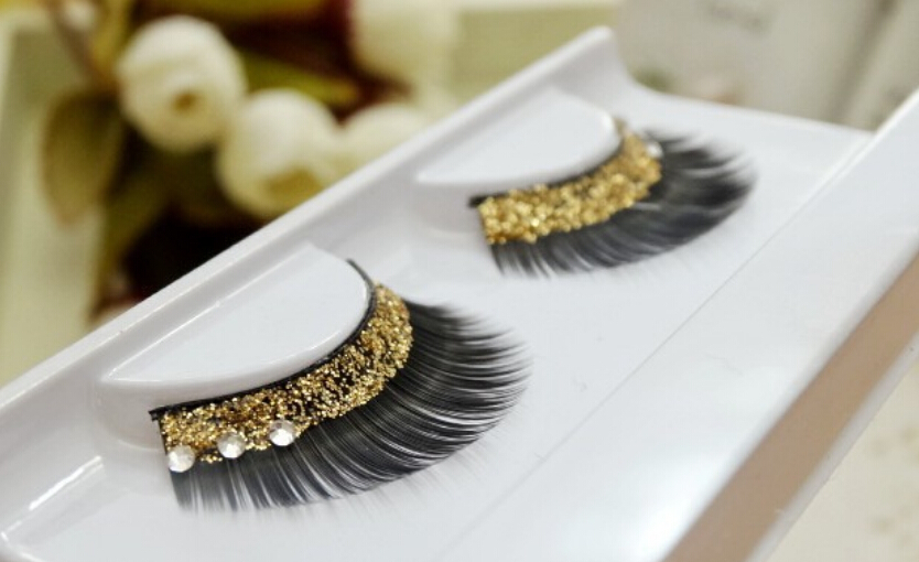 20 pair Rhinestone False eyelashes Thick Curl Honorable Golden bright Glittering eyelash Make-up free shipping and high quality