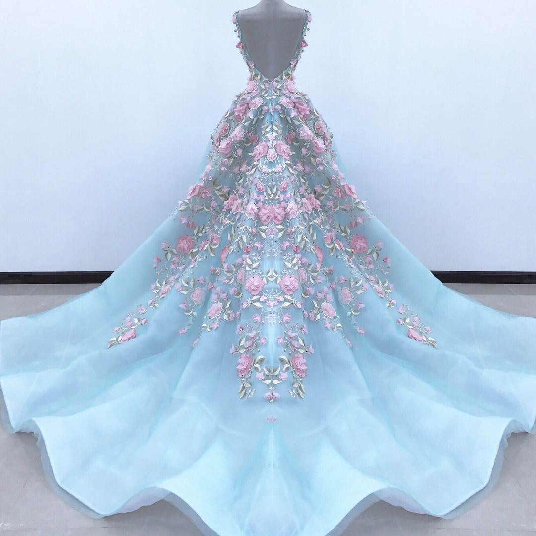 Fashion Forward Evening Prom Dress Sweetheart Neck Pink 3D Flower Zipper Backless Party Dress Glamorous Hi-Lo Chapel Train Evening Dresses