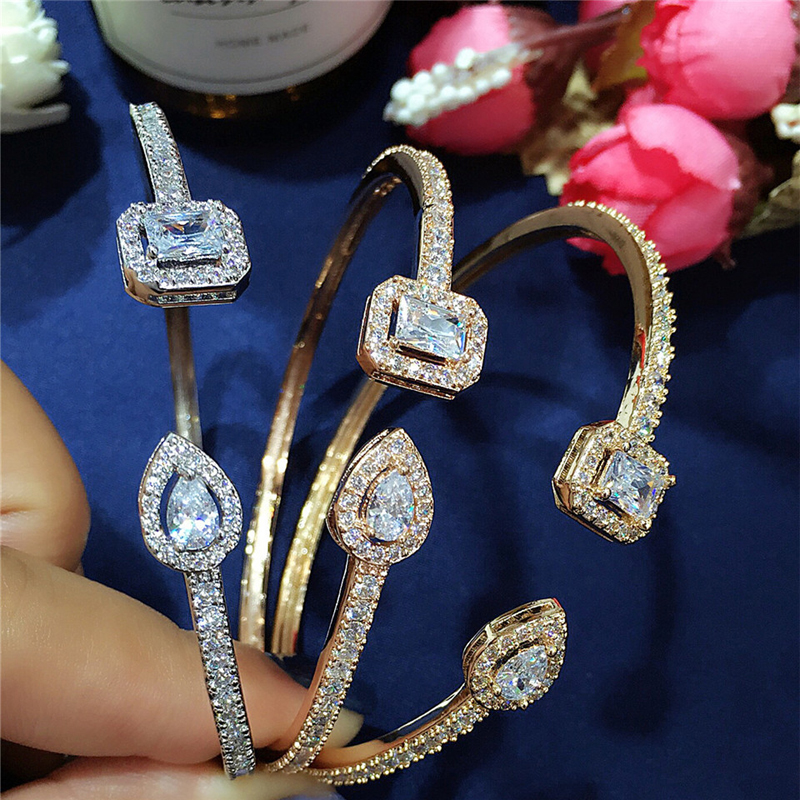 Hot sale Normal Cubic Zirconia Baguette Bracelet Bangles Jewelry Man Women Gold Color Cuff Bracelets Birthday Gifts B-022