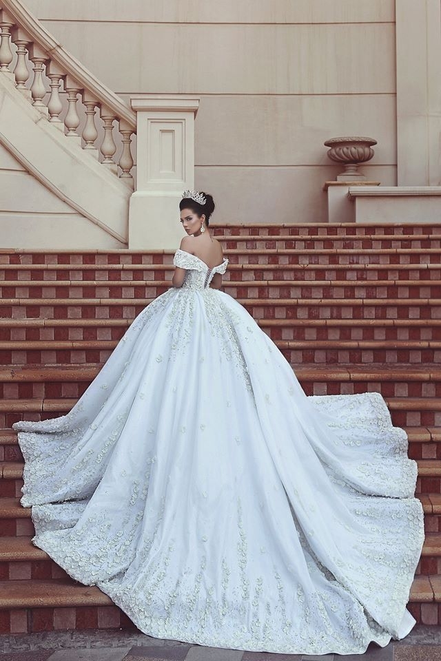 Dubai Plus Size Arabic Dresses Lace Off Shoulder 3D Floral Applique Wedding Dress Bridal Gowns Vestido De Novia