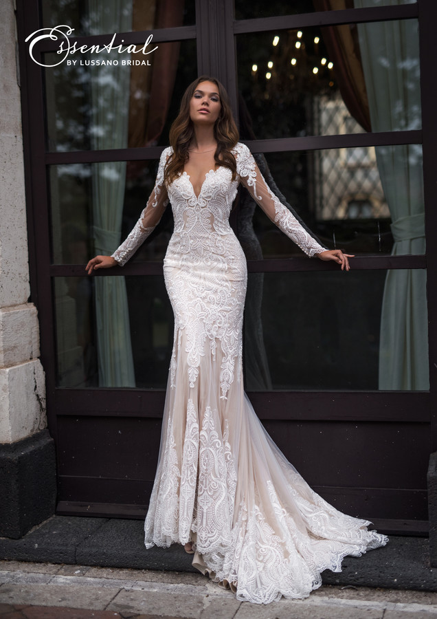Mermaid Dresses Sheer Jewel Neck Lace Appliques Sweep Train Long Sleeve Bridal Gowns Plus Size Modest Country Wedding Dress