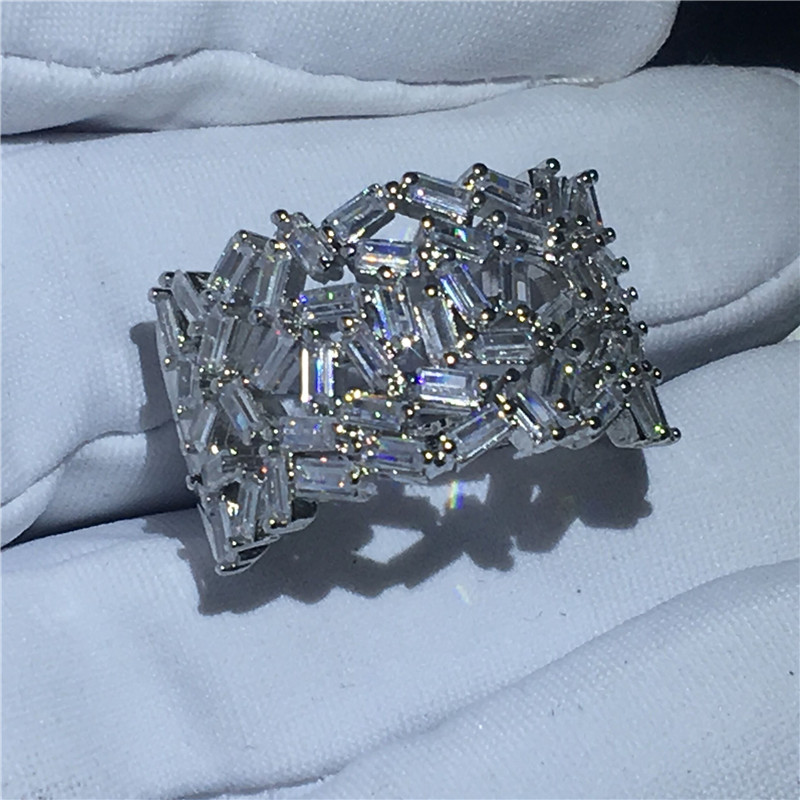 Unique ring Silver color T shape Diamond Cz Stone Big Engagement wedding band ring for women Bridal Fashion Jewelry