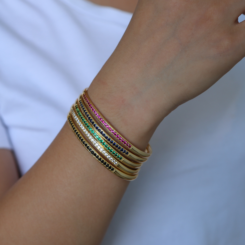inner diamater 58-60 open adjust bangle bracelet cz paved circle band classic colorful birthstone gold plated women bracelets