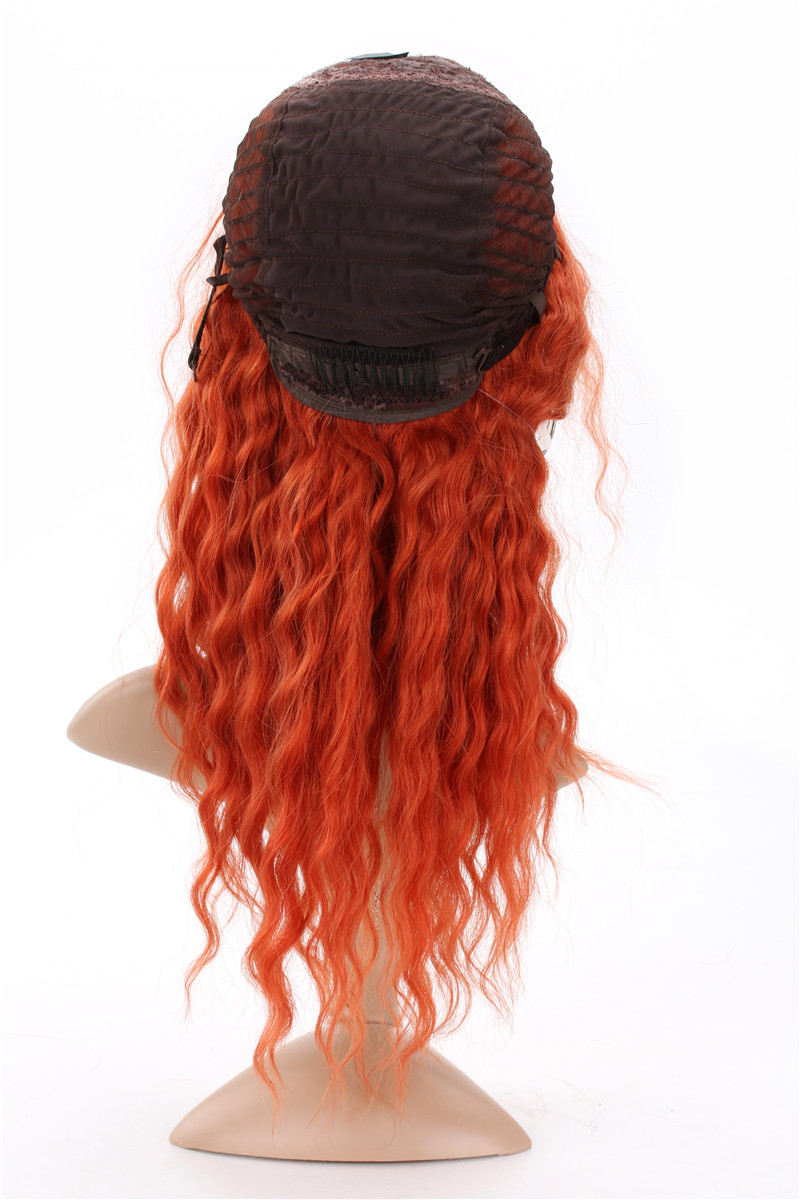 Orange color Full Lace Wigs Virgin Brazilian Human Hair Wigs Water Wave 130% Density Glueless Lace Front Wigs with Baby hair