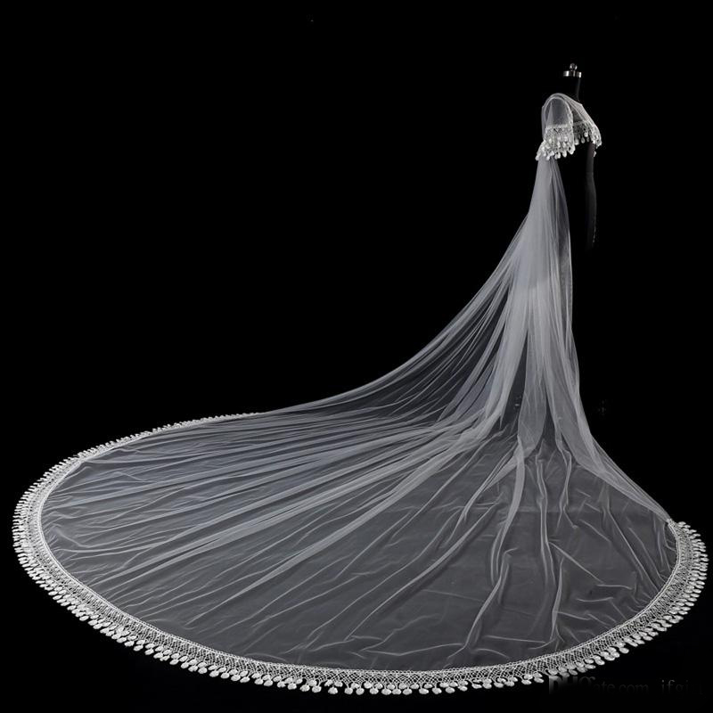 2020 Sheer Jewel Neck Short Sleeve 115inch Cathedral Train Wedding Bridal Wraps Applique Lace Wedding Bridal Capes