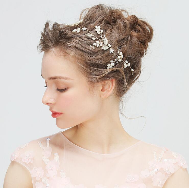 Gold Hair Flowers For Wedding Party Bridal Bridesmaid Baroque chic Crystal Pearls tiara Earring Rhinestone headband Wedding Dress Studio