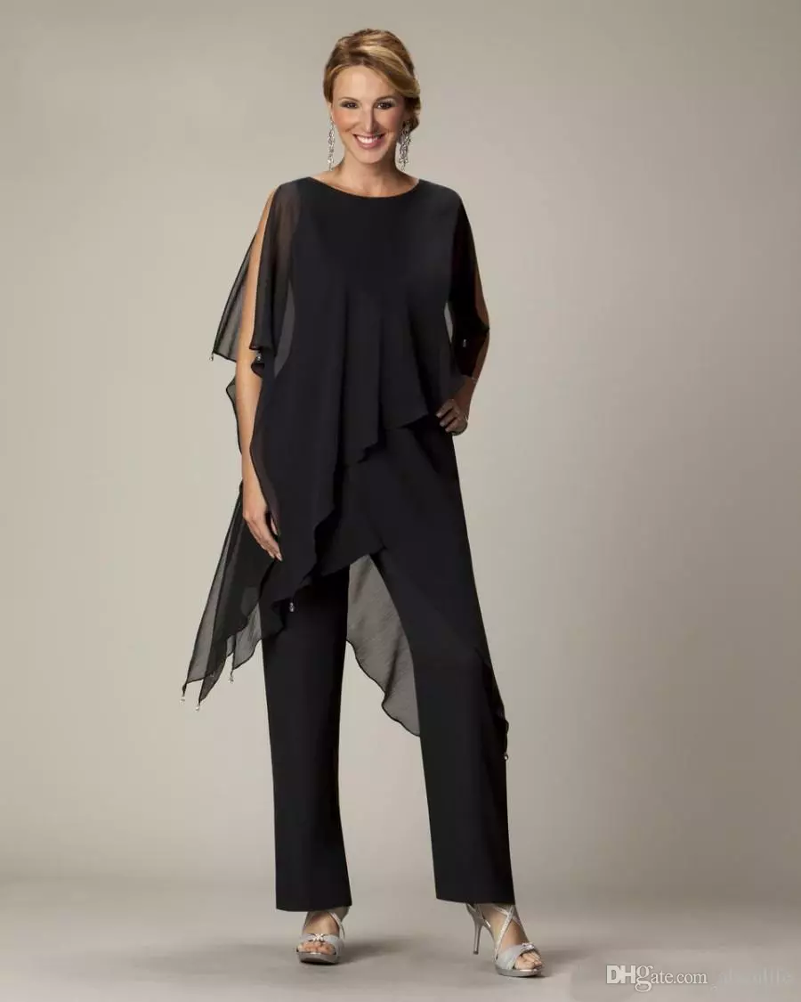 hot sale black mother of the bride suits chiffon custom made wedding guest dresses prom party wear