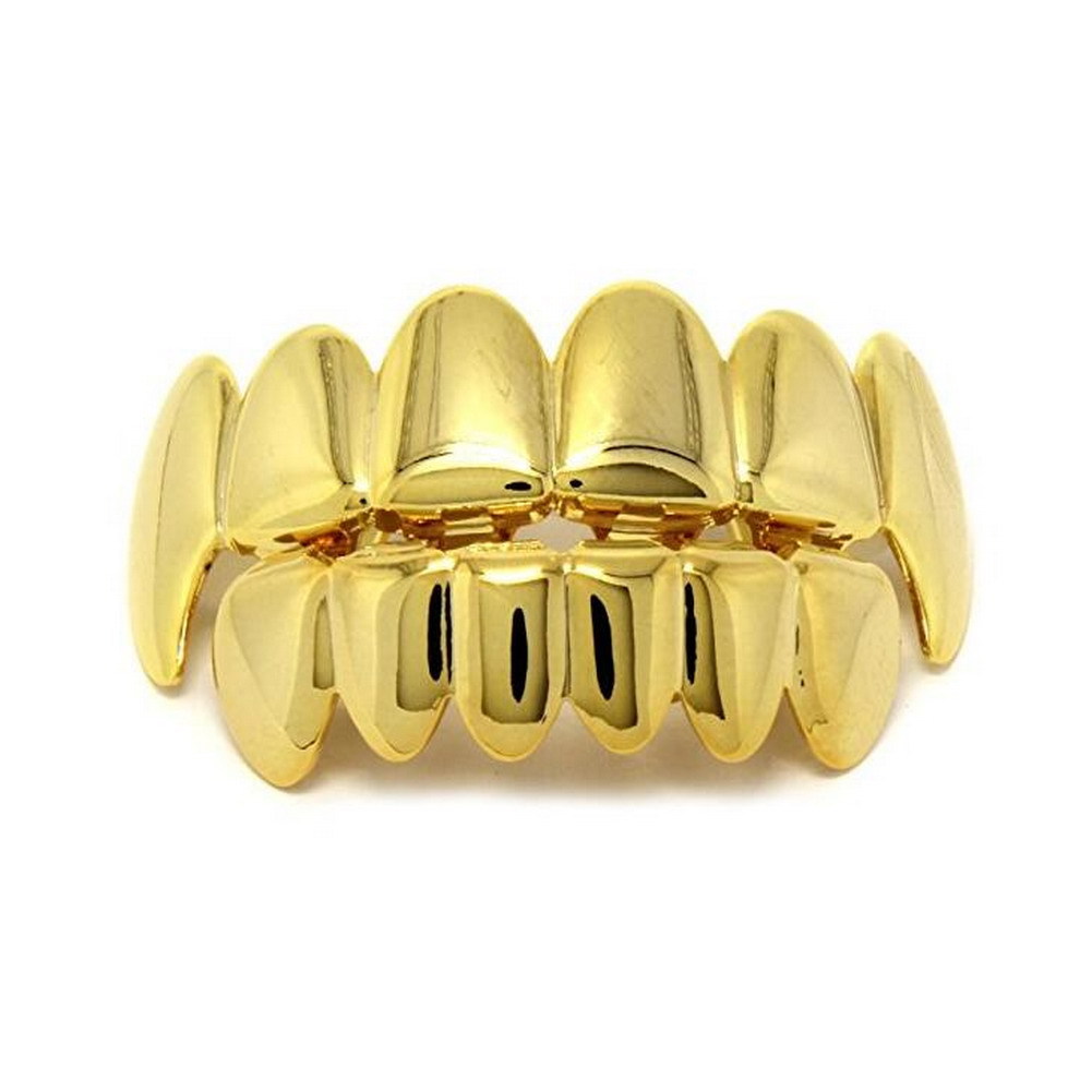 

Hip Hop 18K Gold Plated Vampire Fangs Top and Bottom Grillz Your Teeth for Men Women Halloween Clown Party Gifts