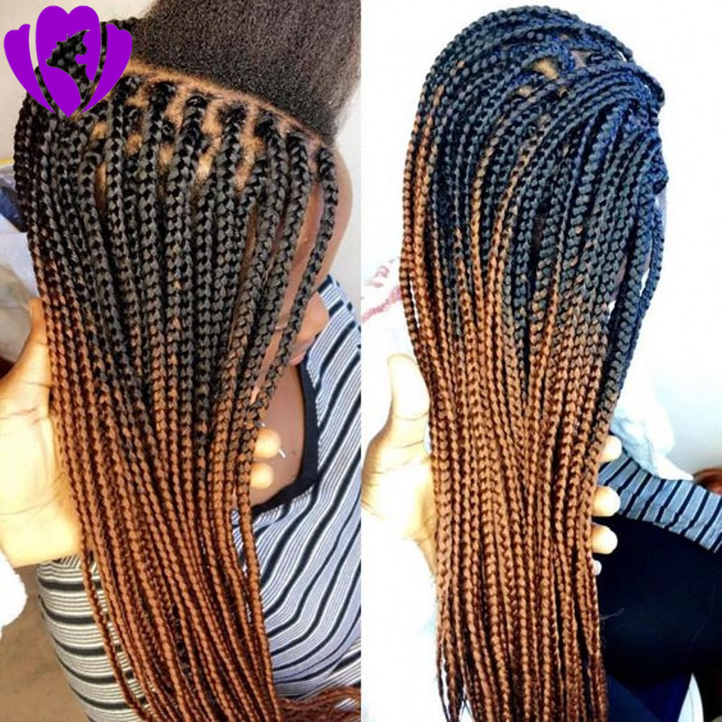 Long 12-30inches Micro Braided Lace Front Wigs For Black Women light brown /black/burgundy /ombre color Heat Resistant Synthetic braided Wig