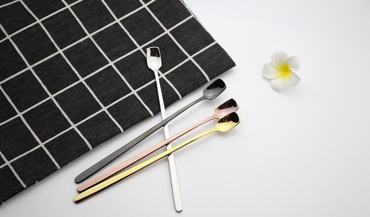 Stainless Steel Spoon Colorful Long Handle Spoons Flatware Coffee Drinking Ice Cream Tools Kitchen Gadget Spoon