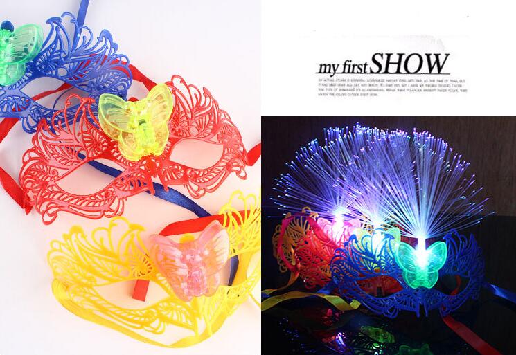 Women Venetian LED Fiber Mask Masquerade Fancy Dress Party Princess Feather Masks Multi Colors for Party