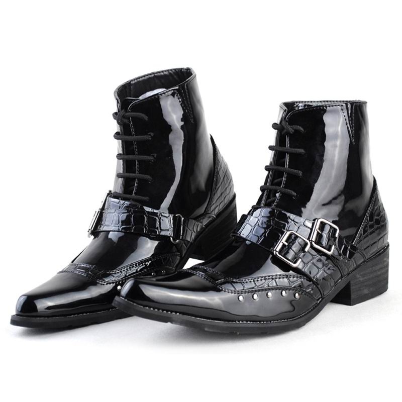 Korea Designer Fashion Men Boots Black Pointed Toe Buckle Ankle Boot For Men Motorcycle Boot Patent Leather Shoes Spikes Rivets Zapatos Y06
Korea Designer Fashion Men Boots Black Pointed Toe Buckle Ankle Boot For Men Motorcycle Boot Patent Leather Shoes Spikes Rivets Zapatos Y06