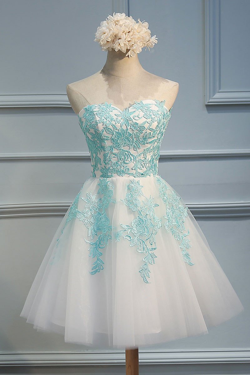 Elegant 2019 Sweetheart A-line Short Evening Dresses Soft Tulle Aqua Lace Appliques Bridesmaid Dresses Corset Back Prom Party Dresses Cheap, Same as picture
Elegant 2019 Sweetheart A-line Short Evening Dresses Soft Tulle Aqua Lace Appliques Bridesmaid Dresses Corset Back Prom Party Dresses Cheap, Same as picture