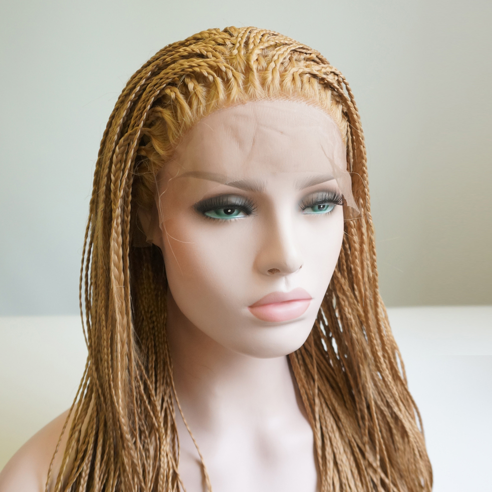 Stock natural blonde braided box braids synthetic lace front wigs brazilian hair full lace front wig braiding heat resistant fiber hair