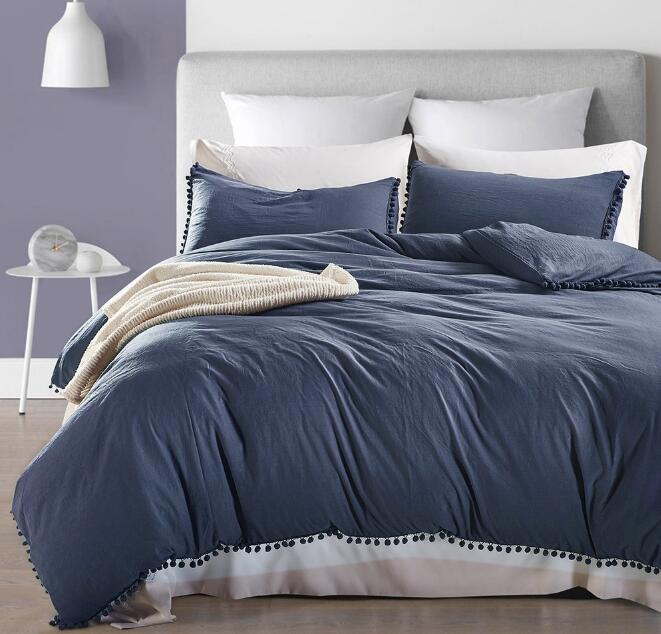 Solid Color Bedding Set with Tassel Brief Chic Style Sheet Duvet Cover Pillowcase Home Wedding Decoration