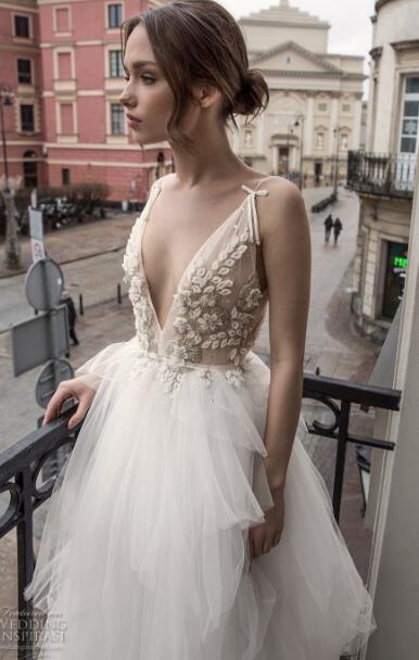 Ester Haute Couture Dresses Sexy V Neck Backless Lace Bridal Gown Appliqued Robe De Marie Beach Wedding Dress Custom 0505 0505