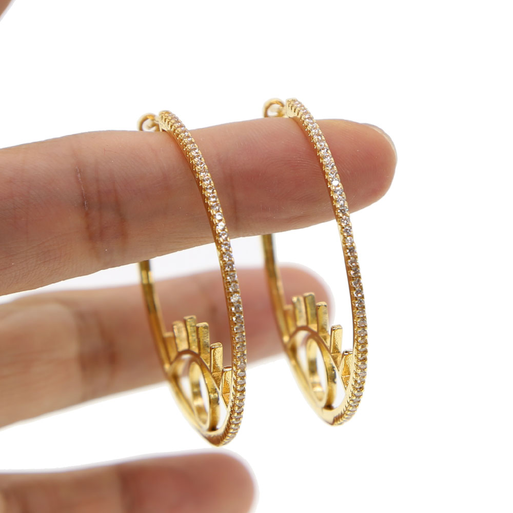 gold plated micro pave cz circle hoop turkish evil eye earring fashion lucky sign girl lady gift jewelry eye design