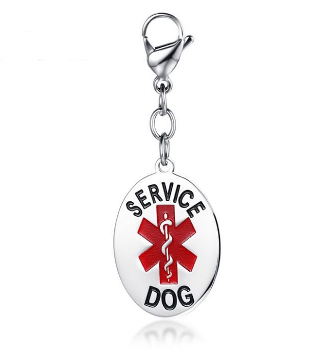 316L Stainless Steel Red Medical Alert Symbol Emotional Support Animal Allowing to Switch to Collars and Vest Oval shaped 25X72mm