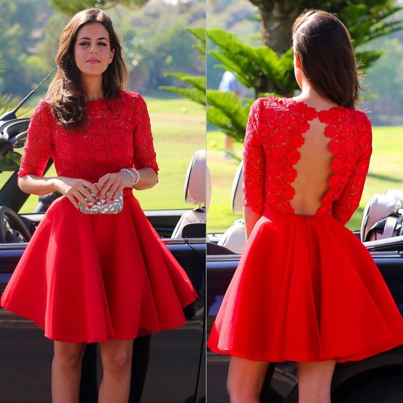 New Fashion 2018 Red Lace And Satin Short Homecoming Dresses Sexy Back Half Sleeve Minin Party Prom Gowns Custom Made EN2288, Pink
New Fashion 2018 Red Lace And Satin Short Homecoming Dresses Sexy Back Half Sleeve Minin Party Prom Gowns Custom Made EN2288, Pink