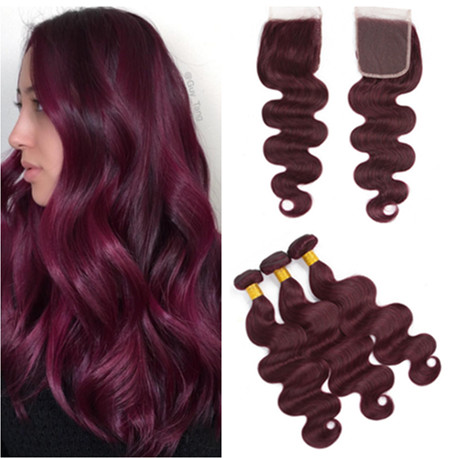 #99J Burgundy Virgin Hair Bundles Deals with Closure Body Wave Wine Red Brazilian Human Hair Weaves Extensions with 4x4 Lace Closure
#99J Burgundy Virgin Hair Bundles Deals with Closure Body Wave Wine Red Brazilian Human Hair Weaves Extensions with 4x4 Lace Closure