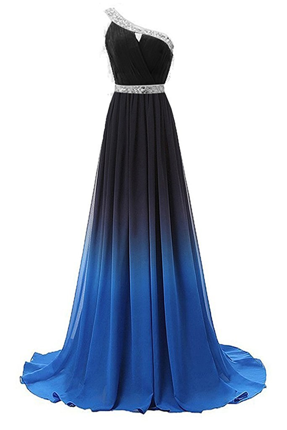 2018 Newest Cheap Sexy One Shoulder Ombre Long Evening Prom Dresses Chiffon A Line Plus Size Floor-Length Formal Party Gown QC1167