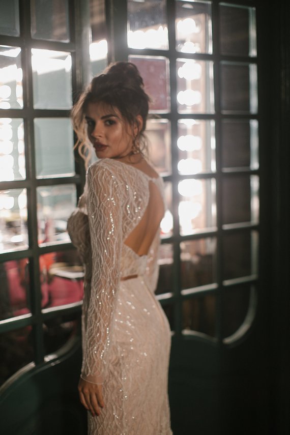Vintage Boho Mermaid Dresses Bateau Neck Backless Lace Bridal Gowns Sweep Train Long Sleeve Sequined Wedding Dress Plus Size
