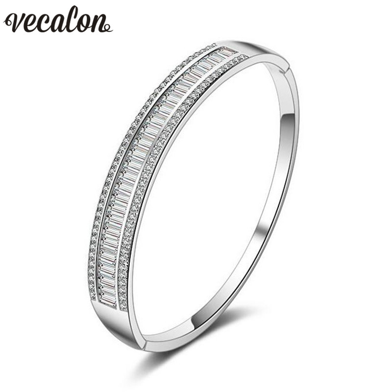 Vecalon Charm bracelet Baguette Cut 5A cubic zirconia White Gold Filled Engagement Wedding bangle for women Fashion accessaries