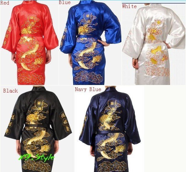 Free Shipping Chinese tradition Mens robe gown sleepwear Bathrobe Nightwear with Dragon Free shipping size S-XXXL S0008
