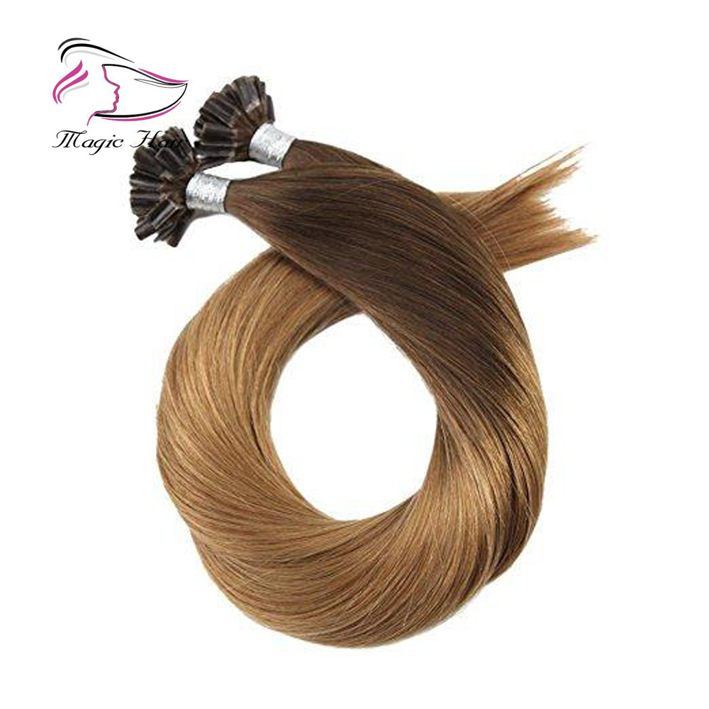 U Tip Keratin Remy Human Hair Extension Chocolate Brown #4 Ombre to Caramel Blonde #27 (#T427)