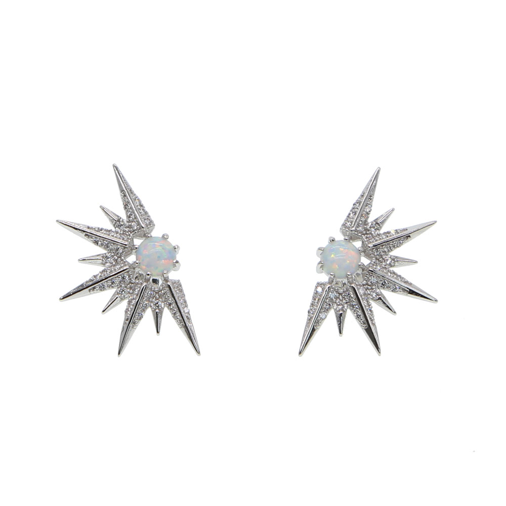 Sterg Sier North Star Big Hoop Earrings with Opal CZ Pave Tassel Design for Women - Wedding Jewelry