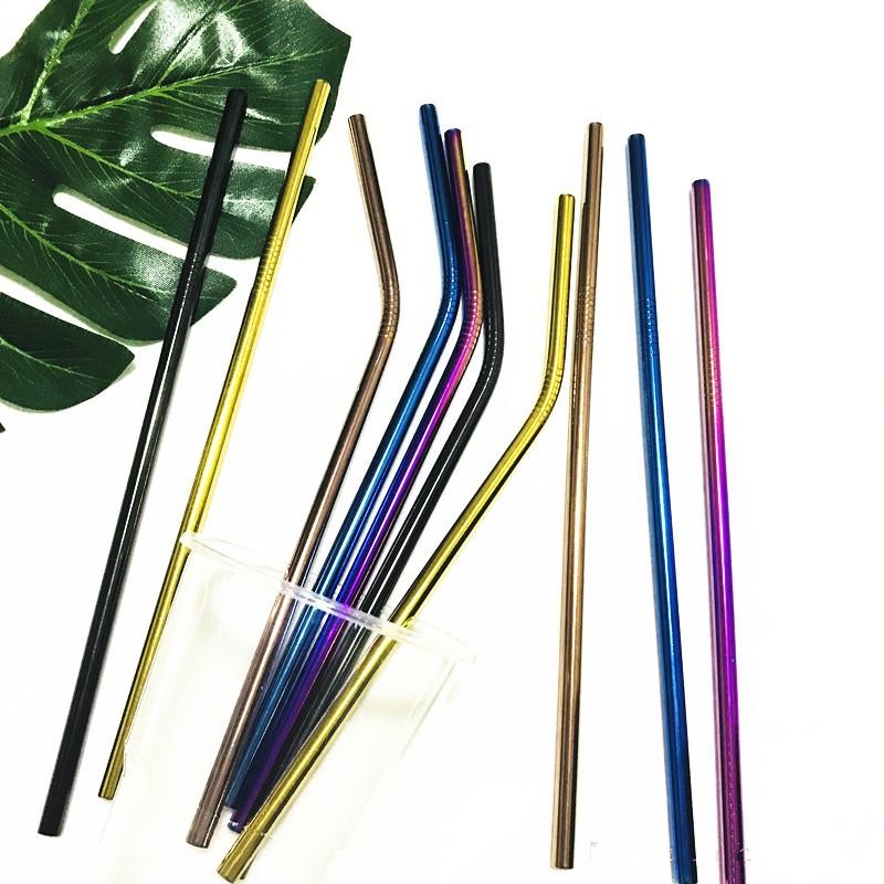8.5inch 10.5inch Reusable Stainless Steel 304 Bent Straight Drinking Straws for for 900ML Cup Gold Rose Gold Black Rainbow Color