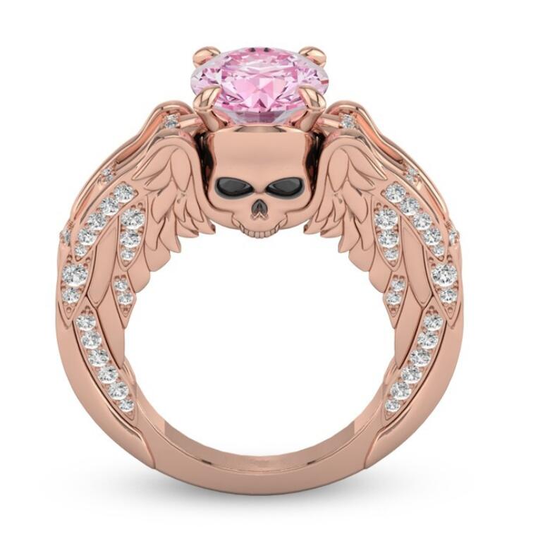 Punk Jewelry Ring: Rose Gold Filled Pink Sapphire CZ Skull Band for Women