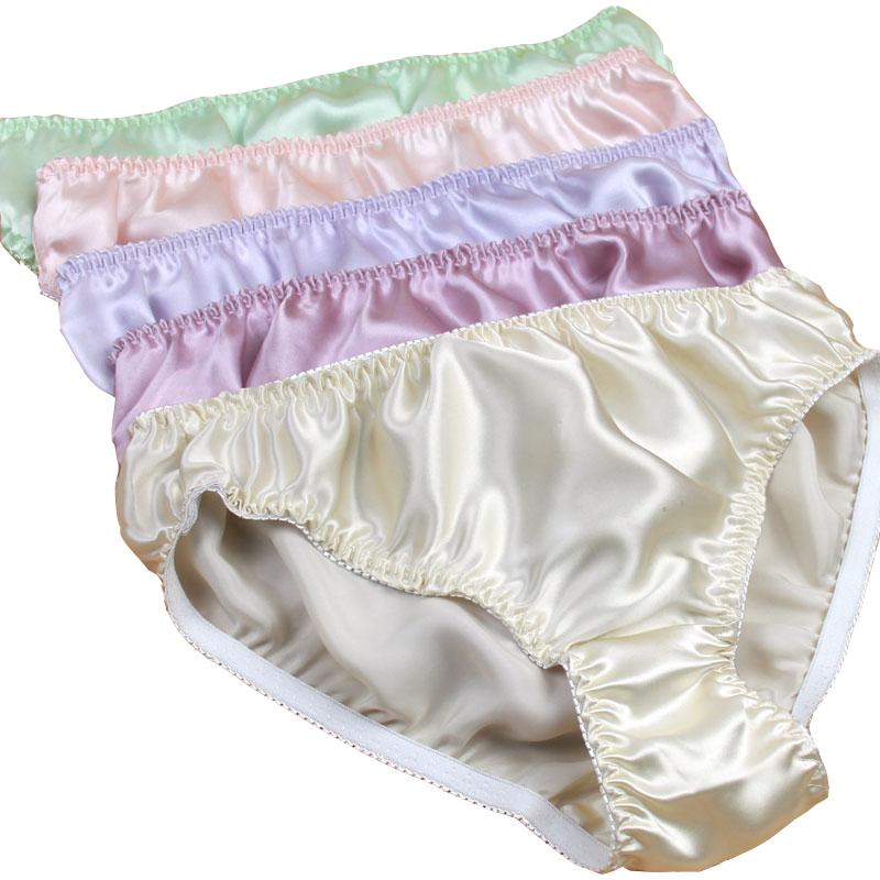 Wholesale free pure silk mid waist glossy solid panties women 100 mulberry silk...