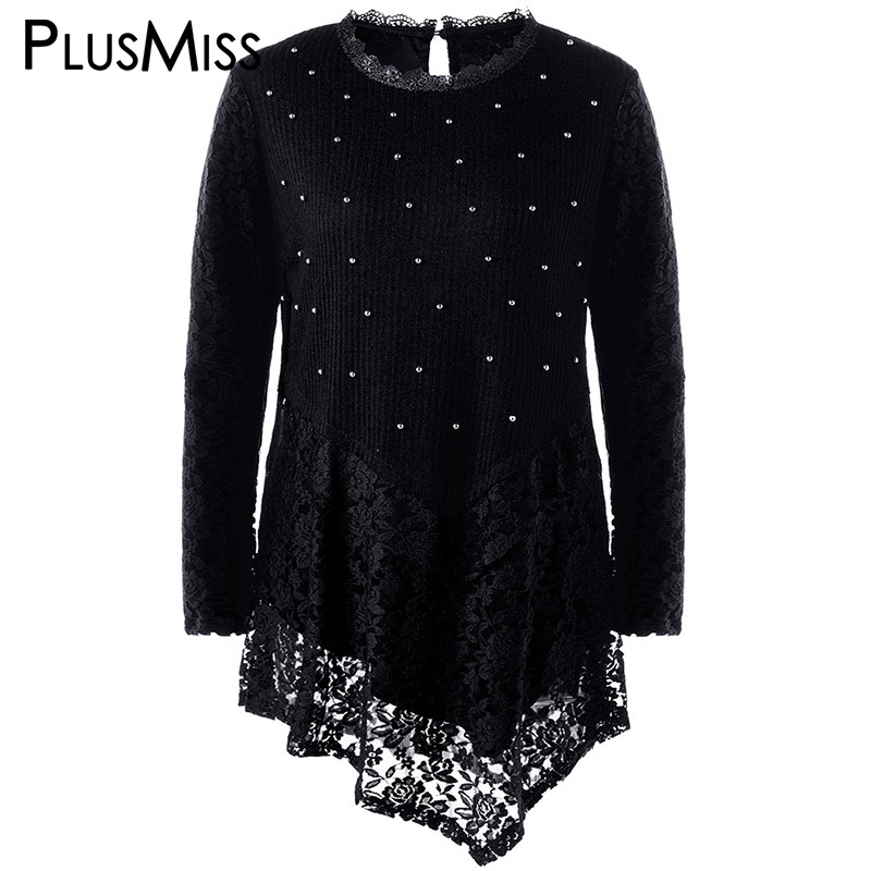 PlusMiss Plus Size 5XL Faux Pearl Asymmetrical Lace Crochet Top Women Clothing Autumn Long Sleeve Blouse Shirt Big Size Blusas, Black
PlusMiss Plus Size 5XL Faux Pearl Asymmetrical Lace Crochet Top Women Clothing Autumn Long Sleeve Blouse Shirt Big Size Blusas, Black
