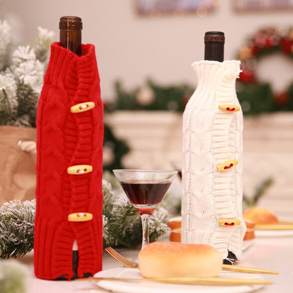 Wine Bottle Sweater Cover Bag Christmas Decoration Red and White Bottle Clothes Kitchen Decoration New Year