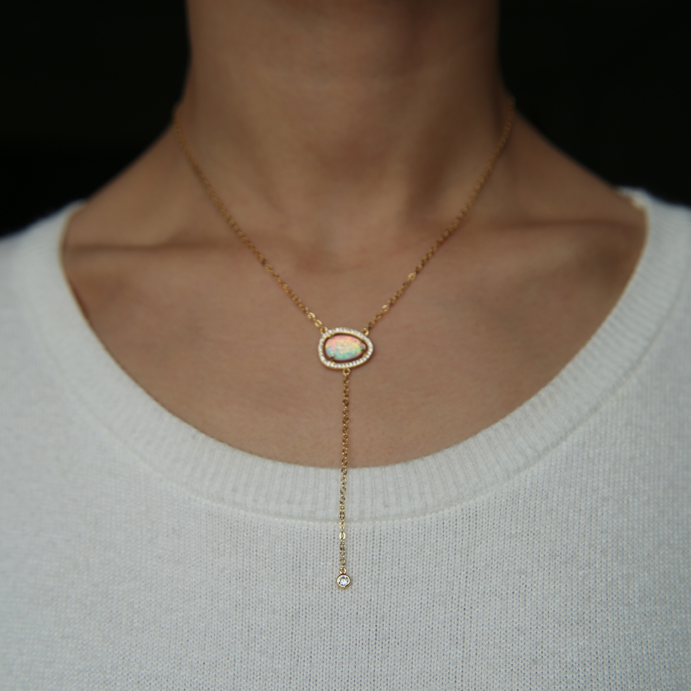 2018 latest design gold plated necklace for women jewelry high quality cz opal stone european women long Y lariat necklace style