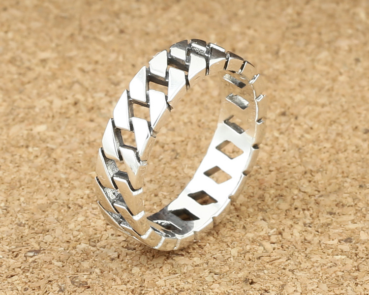 925 sterling silver jewelry American & European vintage style ring simple chain link design for men and women's gift free shipping