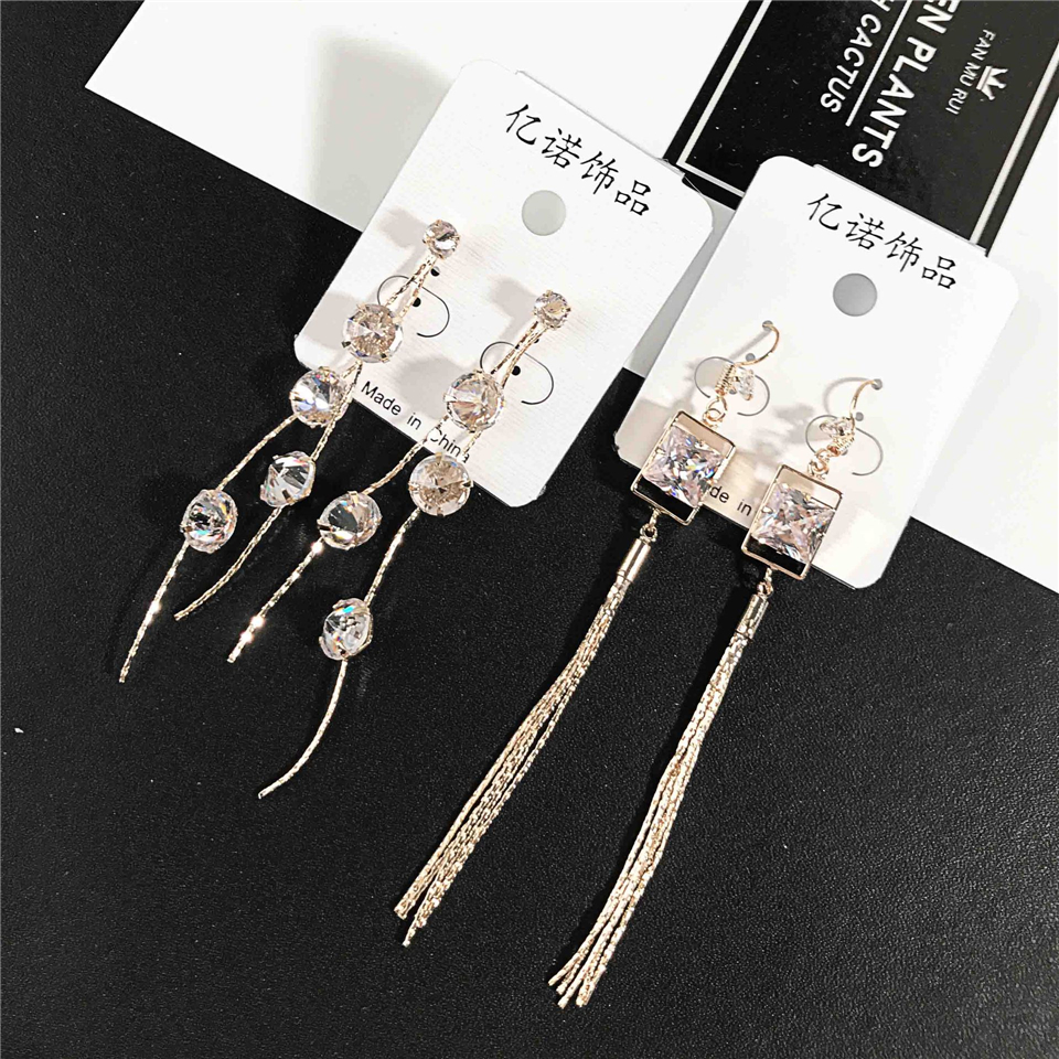 2018 Simple zircon tassel earrings earrings female temperament wild geometry ear jewelry accessories eardrop free shipping