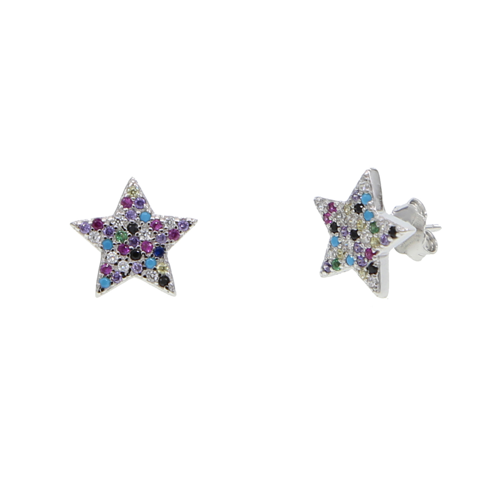 100% 925 sterling silver jewelry lovely cz star stud rainbow color mix colorful cz stone star earring for 2018 Christmas gift