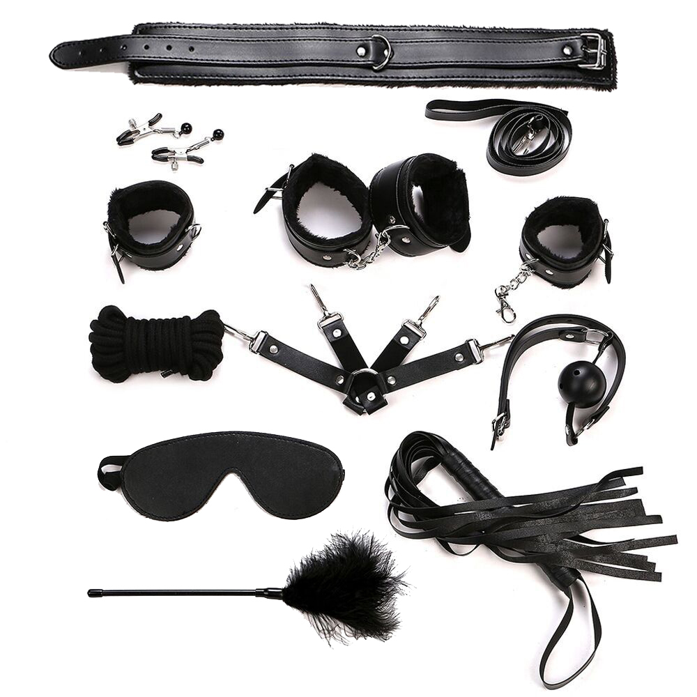 Bondage Kit 10 Pcs/set Sexy Adult PU Leather BDSM Sex Bondage Set Hands Ankle s Whip Rope Mask Erotic Toys for Couples S19706