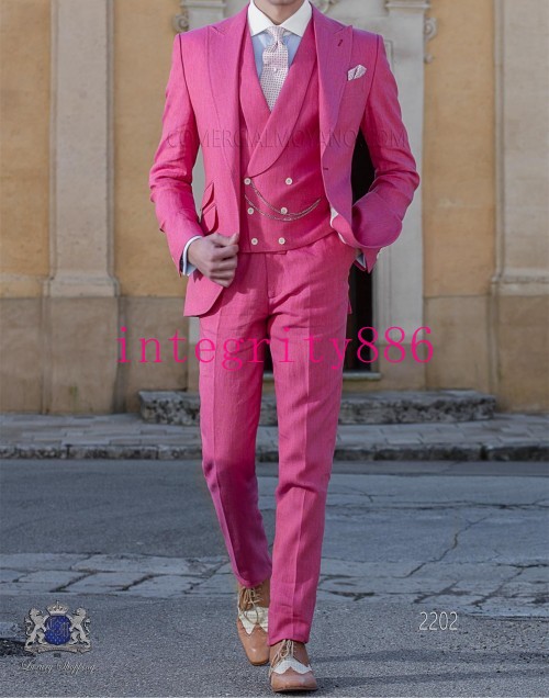 New Fashion Red 3 Piece Suit Men Wedding Tuxedos Handsome Groom Tuxedos Excellent Men Business Dinner Prom Blazer(Jacket+Pants+Tie+Vest) 481