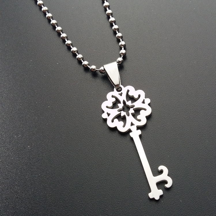 1pcs stainless steel retro flower key necklace love heart lock unique symbol key necklace snowflake unlocking tool hollow key love necklace