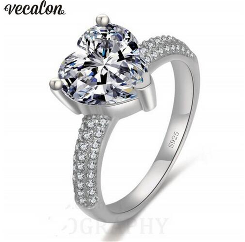 Vecalon Fashion 3 colors Heart Shape ring 5A Cz Yellow Gold Filled 925 silver Engagement wedding Band rings for women Jewelry