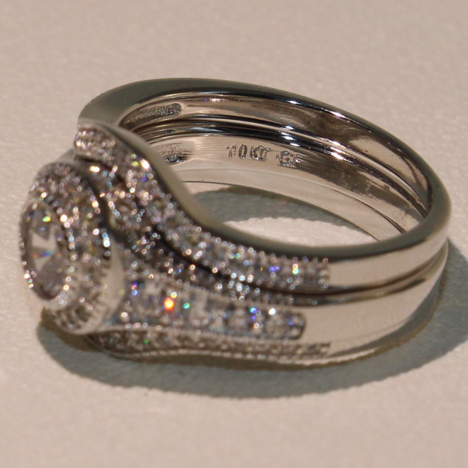 Size 5-11 Jewelry Pave Setting Princess Cut 10kt white gold filled CZ Simulated Diamond Topaz 3 IN 1 Women Wedding Engagement Ring set gift