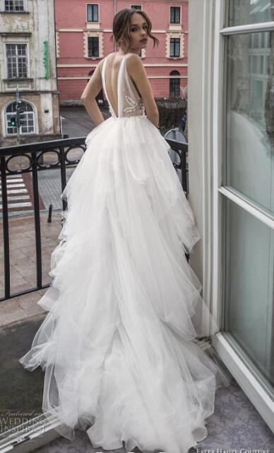 Ester Haute Couture Dresses Sexy V Neck Backless Lace Bridal Gown Appliqued Robe De Marie Beach Wedding Dress Custom 0505 0505