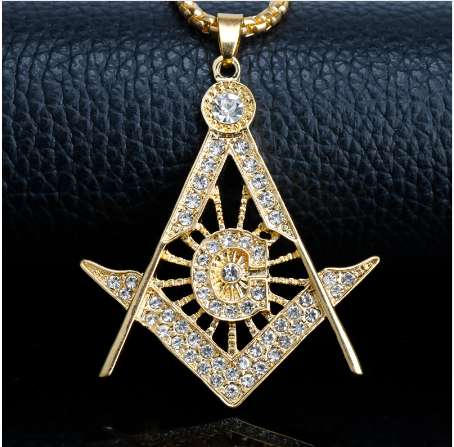 Stainless Steel Masonic Necklace Fashion Crystal Jewelry Charm Mason Iced-out Pendant Hip Hop Chain Necklace For Women Men