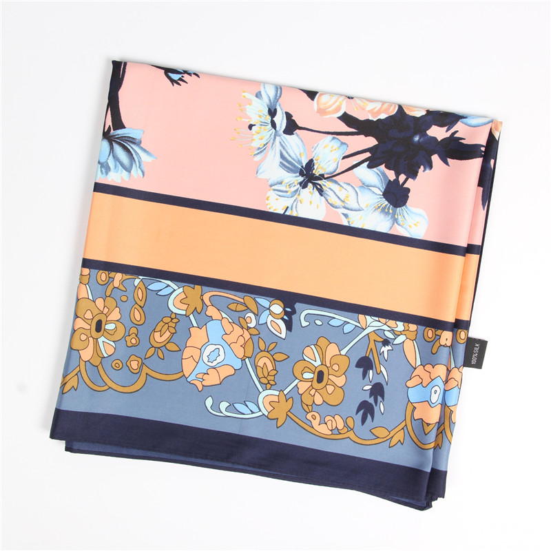 Silk Square Women Floral Print Scarf Foulard Femme Hijabs Vintage Flower Twill Scarves Wholesale 130cm*130cm