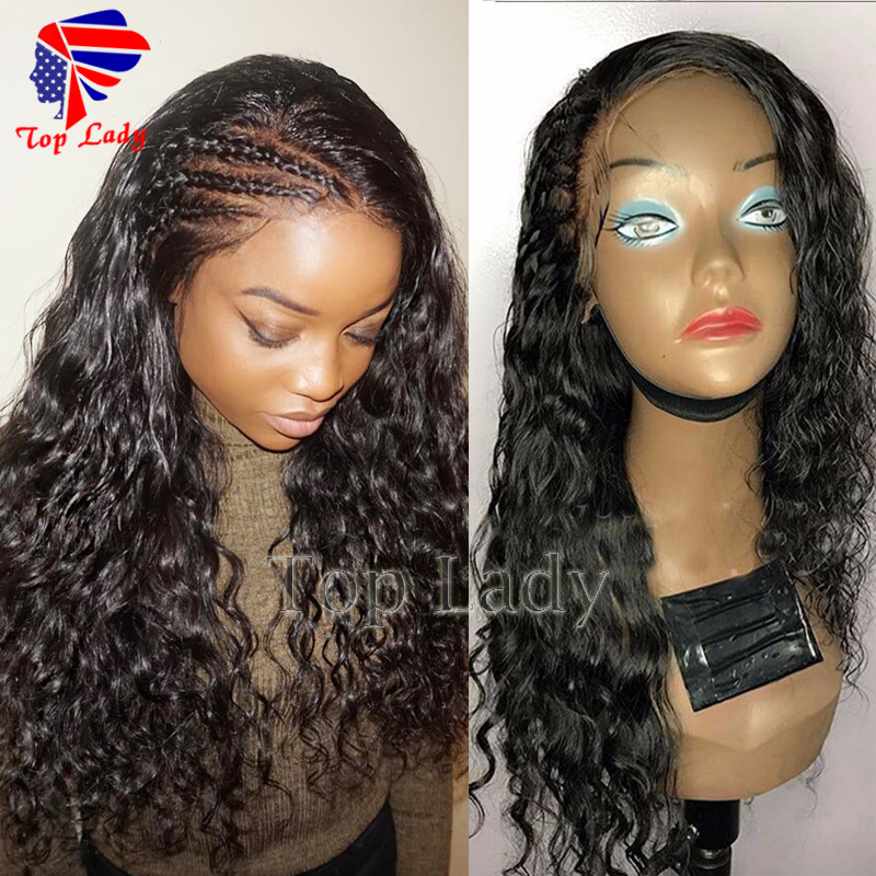 High quality side part Long Curly brazilian wig Glueless Heat Resistant Synthetic Lace Front Wig With Baby Hair For African American Wigs